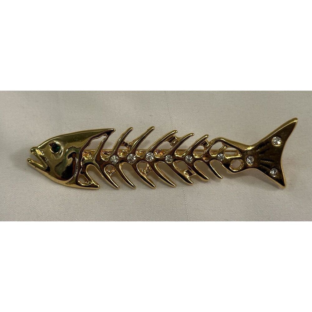 Gold Fishbone Brooch